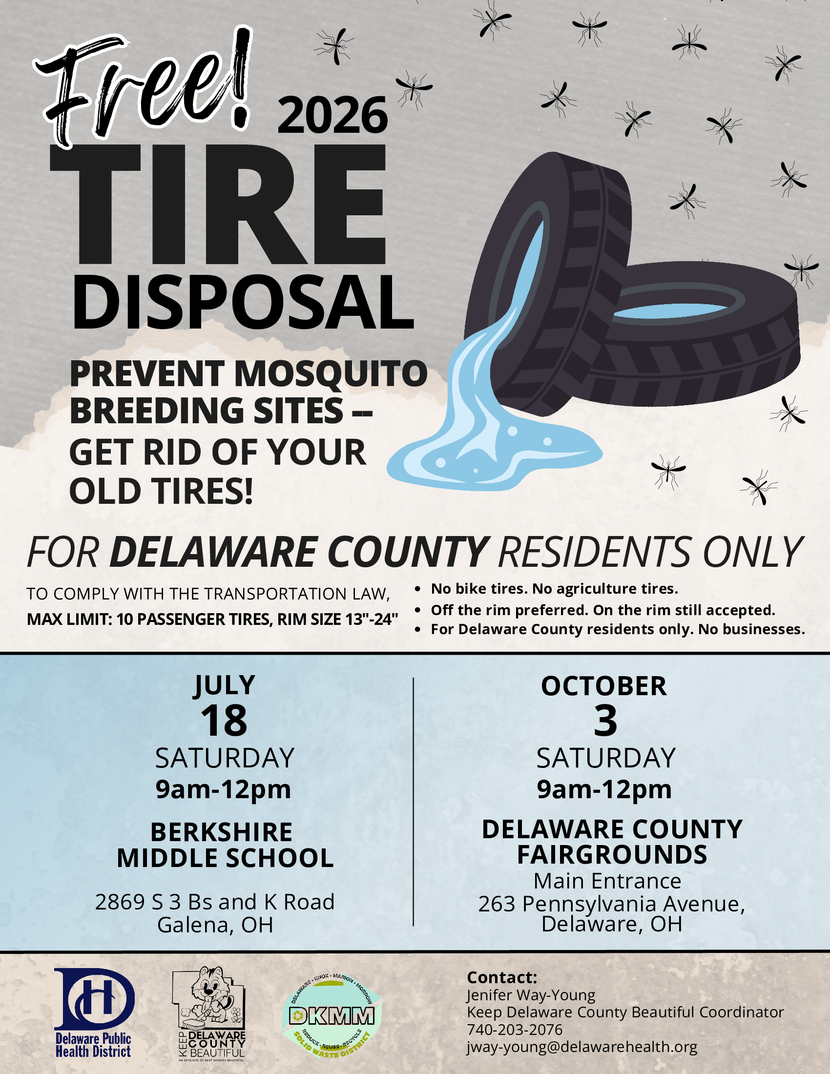 2026 Free Tire Disposal Events – Delaware County residents only