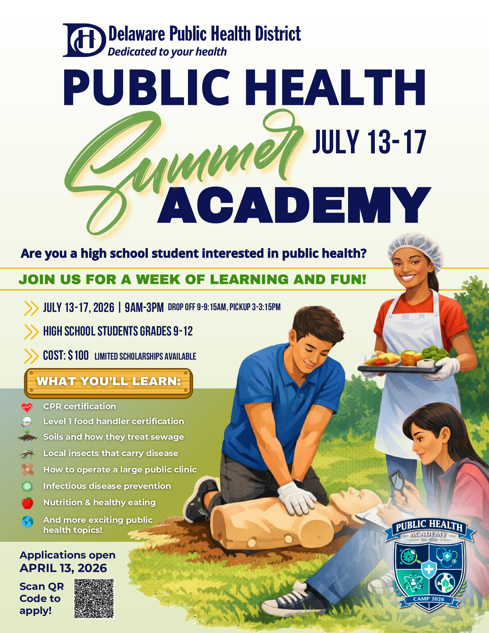 2026 Public Health Summer Academy – grades 9–12, July 13–17, Delaware Public Health District