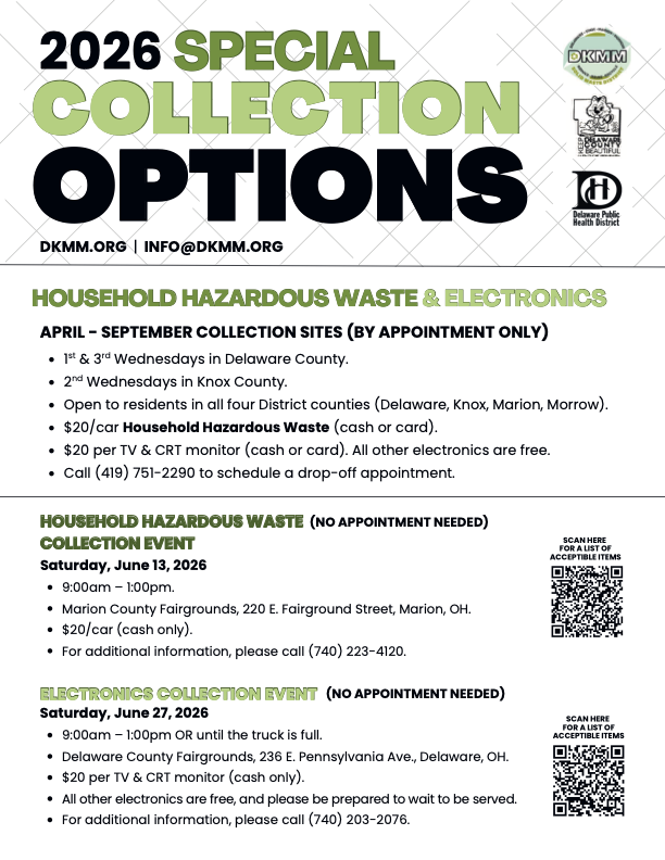 2026 Special Collection Options flier from the DKMM Solid Waste District